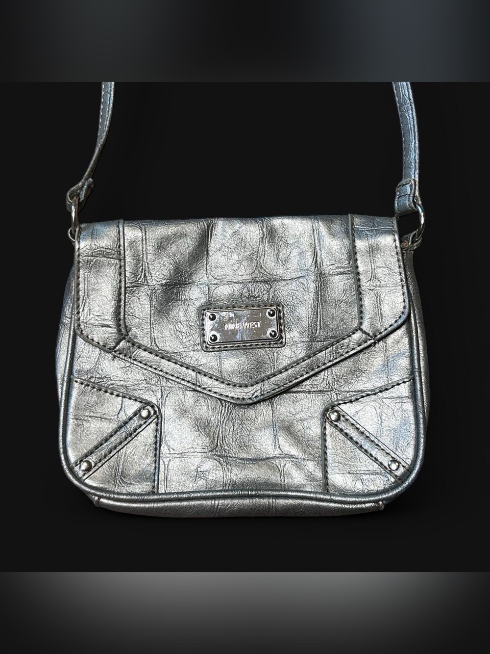 Grunge Silver Leather Crossbody Bag by Nine West!
